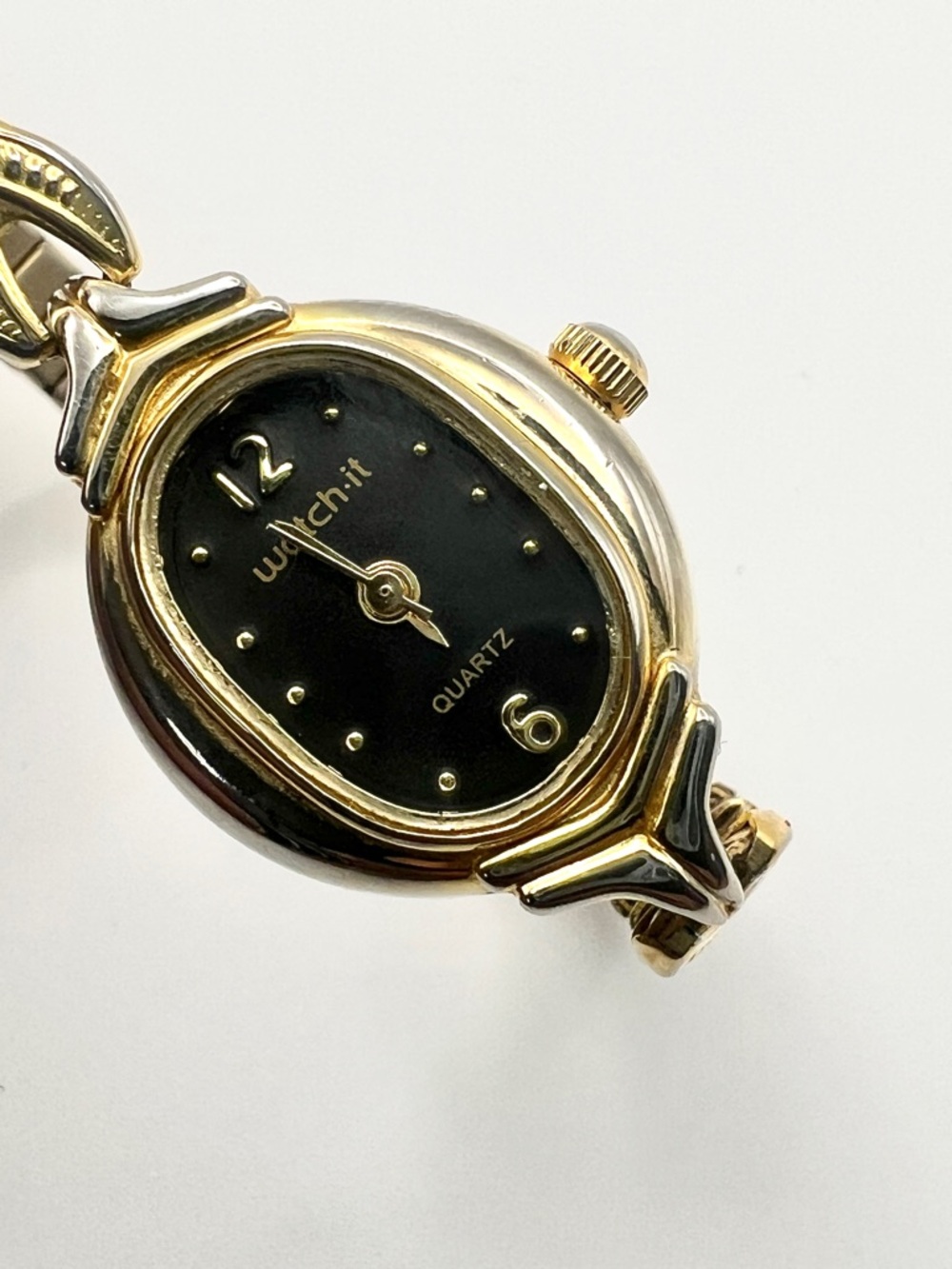 Vintage Watch-It Watch Gold-Tone Black Dial with Expansion Bracelet - Picture 8 of 9